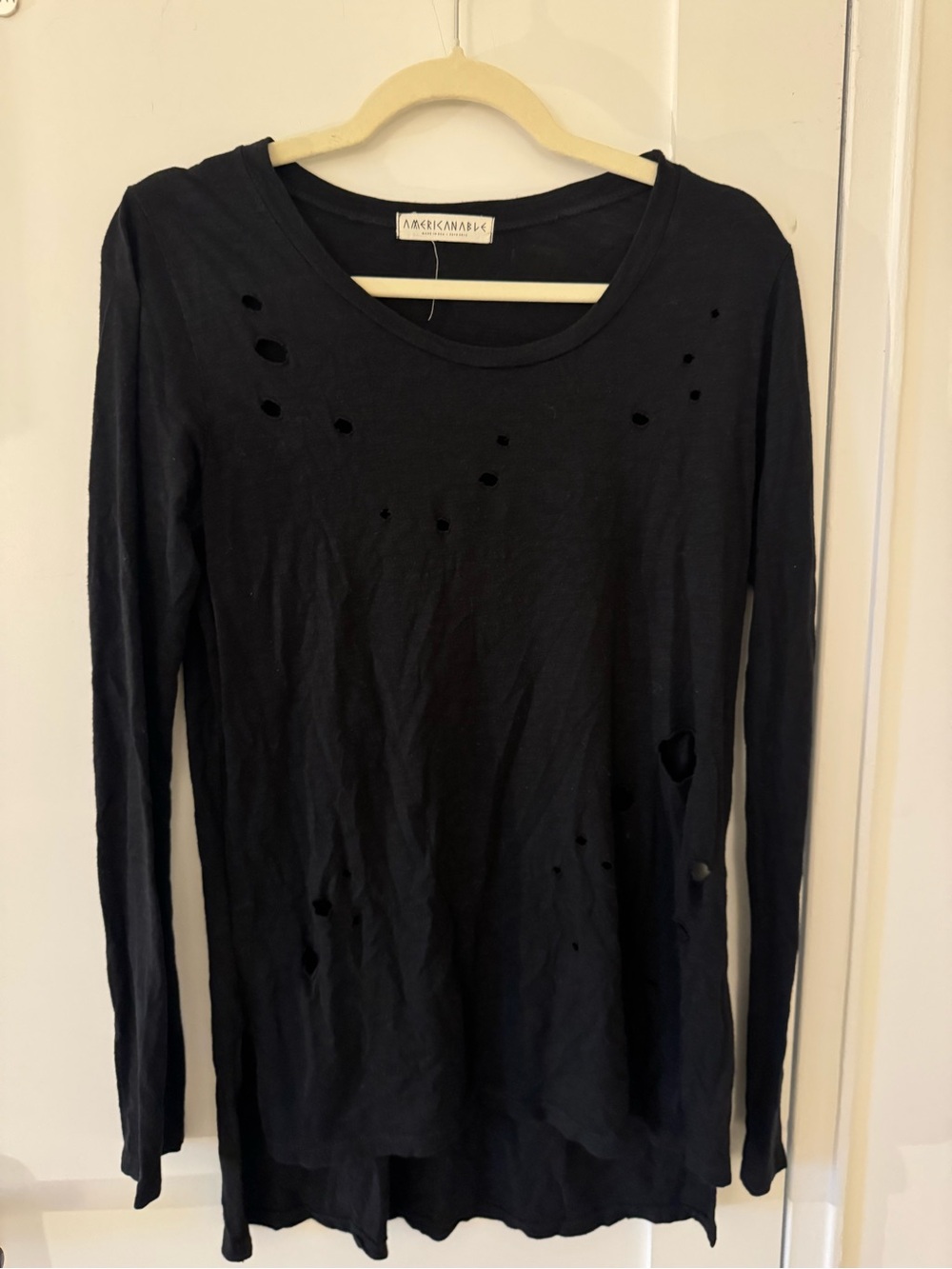 Long-Sleeve Distressed Black Womens Top